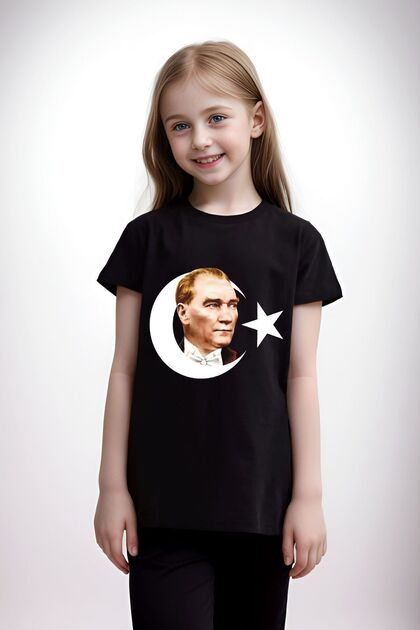 23 April Atatürk Celebration Printed 100% Cotton Premium Black T-shirt