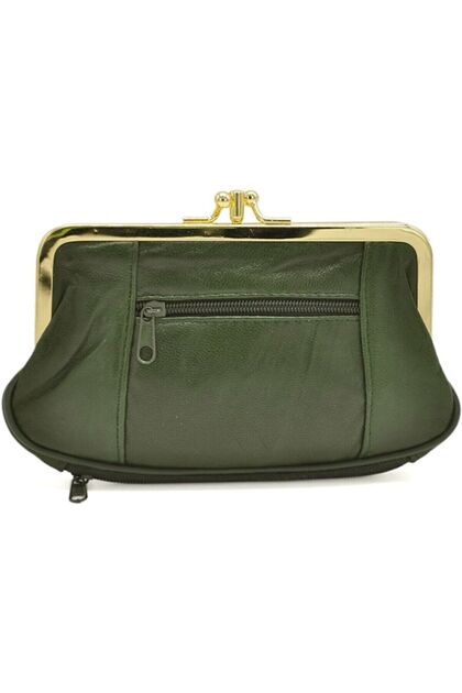 Clip-on Leather Dark Green Women's Wallet