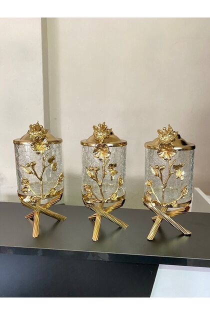 İmren Collection Japon Gülü Pirinç Kavanoz Seti Gold 3'lü 700 gr