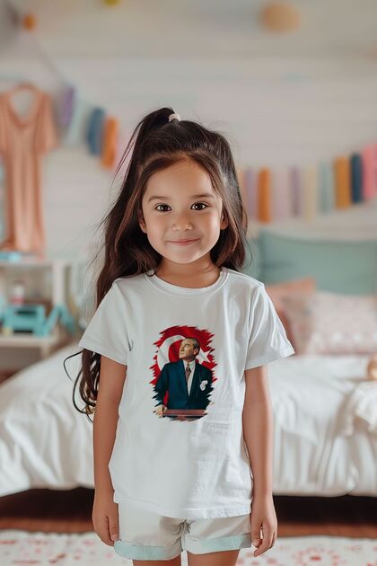 100% Cotton Girls' Ataturk Printed Short Sleeve T-Shirt