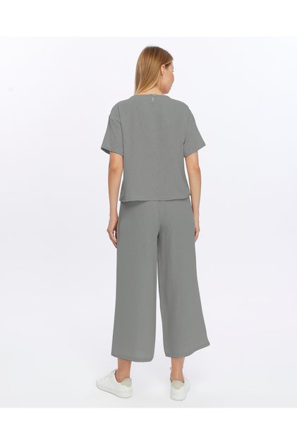 Beige Linen Set - Oversize T-shirt and Trousers Women's Set