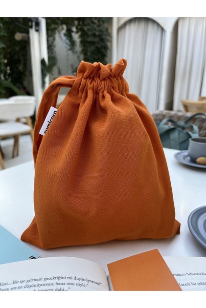 Orange Eco-Friendly Linen Drawstring Organizer Pouch, Makeup Bag, Cloth Pouch