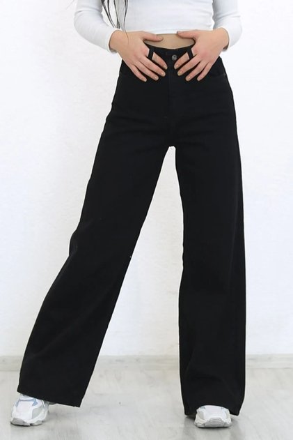 Rosa Women's Black High Waist Comfort Lycra Wide Leg Denim Palazzo Jeans