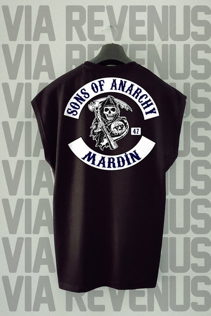 Sons Of Anarchy - Senin Şehrin - MARDİN 47 Sırt Baskılı Sıfır Kollu Siyah Spor Tişört
