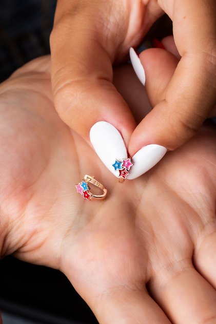 Yıldız Figürlü Gümüş Çocuk Küpesi Klipsli Model Mineli Gümüş Küpe (2 - 8 YAŞ)