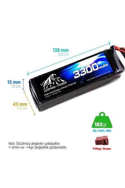 3300mah 7.4v 2s 30c Lityum Polimer Lipo Batarya Pil T Plug