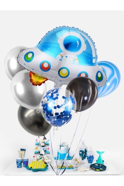 Space Theme Balloon Set, Spaceship and Astronaut Balloon Bouquet, Birthday Balloon Set