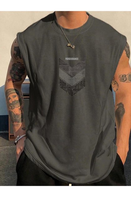 Perseverance Printed Sleeveless Tshirt Men's Zero Sleeve Clothing Sportswear Oversize T-Shirt
