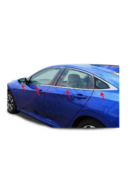 Honda Civic 2016 - 2021 Fc5 Paslanmaz Çelik Krom Cam Çıtası 8 Parça