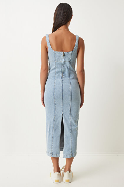 white christmas dresses GISELLE Denim Midi Women's Dress with Slit – Steve Madden