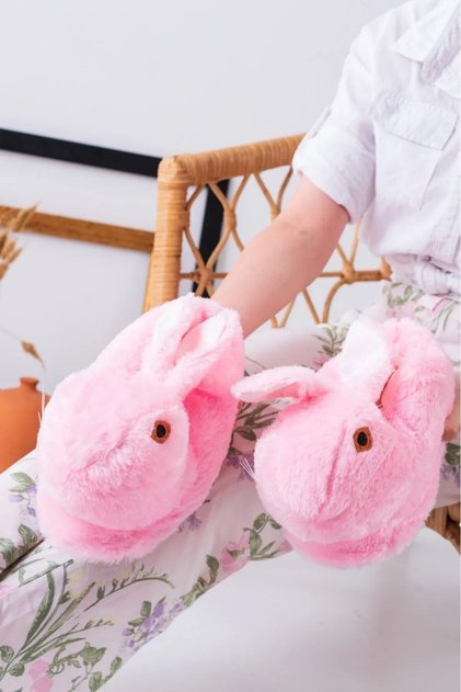 Tavşan Figürlü Peluş Panduf Ev Pandufu Unisex
