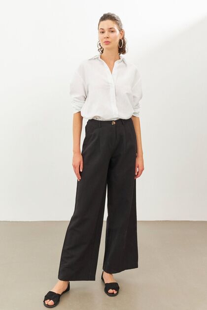 Black Linen High Waist Wide Leg Pants