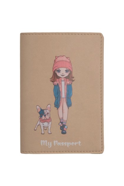 Acar Mira Thermo Leather Printed Passport Cover Passport Holder Travel Wallet Beige