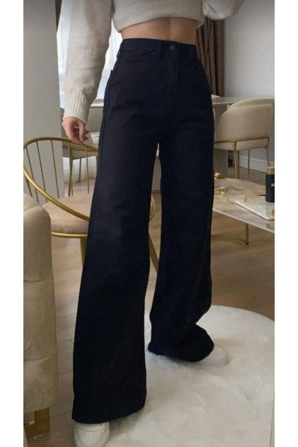 Lara Loose Non-Fading Black Super High Waist Comfort Lycra Palazzo Jeans