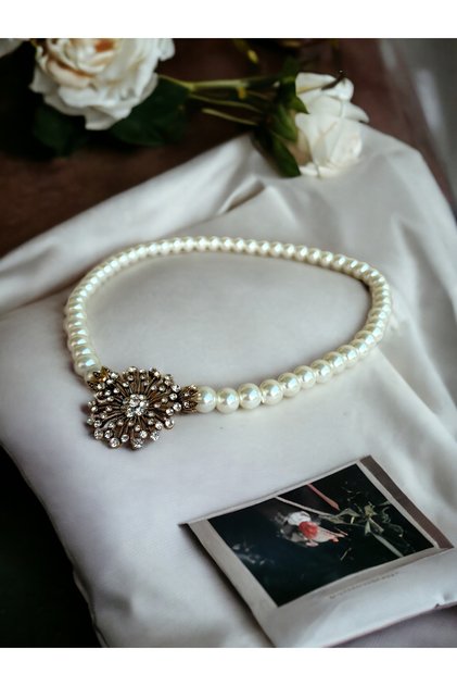 Beyaz Kristal Taşlı Dandelion İnci Kolye