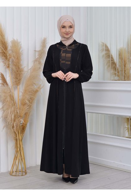 Diamond Laser Printed Hooded Zippered Summer Hijab Abaya 608