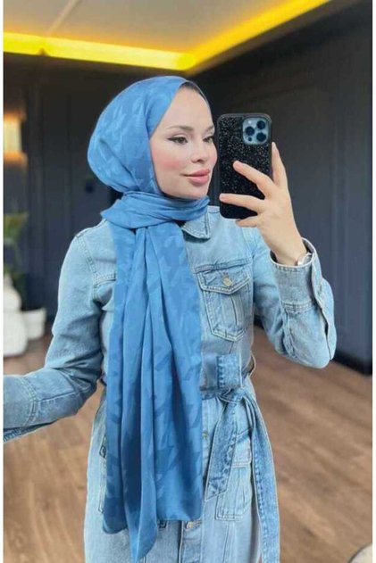 شال جاكار حريري بنقشة قدم كلب الصيد الأزرق