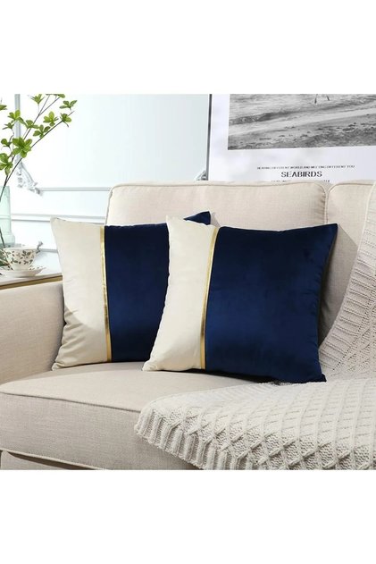 2 PCS Gold Leather Striped Velvet Look Decorative Throw Pillow Cover