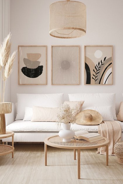 3 Piece 3D Poster Painting Set with Real Wood Frame