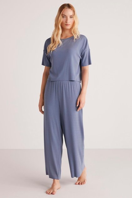 Women's Short Sleeve Indigo Pajama Set C7T5N4O9