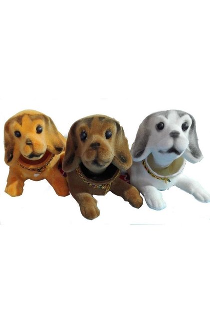 3 Adet Birlikte Set - Torpido Üstü Kafa Sallayan Köpek Seti 17x9x7cm Kahverengi Beyaz Turuncu Set