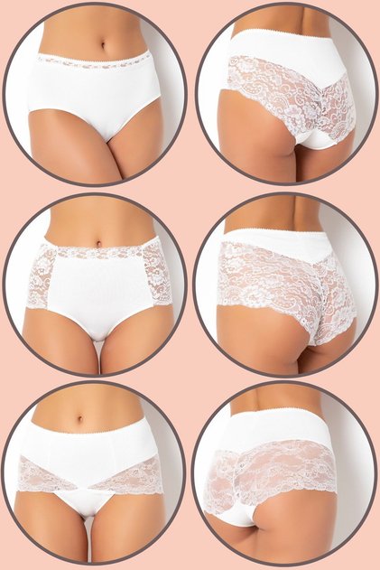 Women's White 3-Pack Large Size Lace High Waist Slip Panties 333