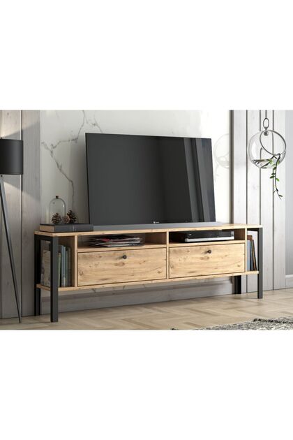 Wood'n Love Atlanta Metal Ayaklı Tv Ünitesi - Atlantik Çam / Siyah