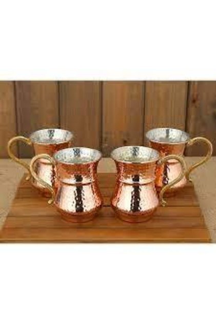 4-Piece Forged Copper Ayran Cup, Soft Drink Cup