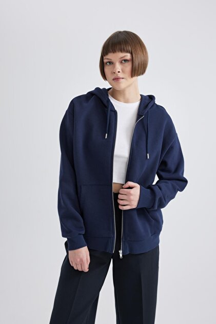 Defacto Relax Fit Kapüşonlu Fermuarlı Sweatshirt C1809ax23wn