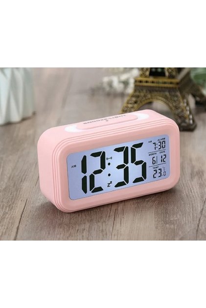 Dijital Alarmli Led Ekran Masa Saati, Pembe, 13x7,