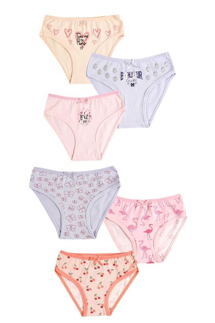 6-Pack Girls' Cotton Bonjour & Cherry Mixed Slip Panties