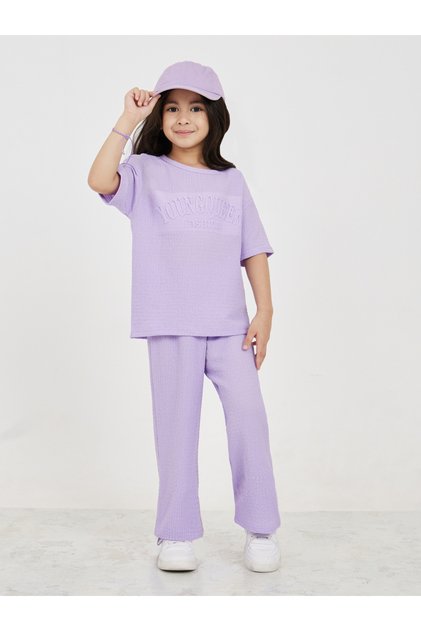 Embossed Textured T-Shirt & Wide Leg Pants Set