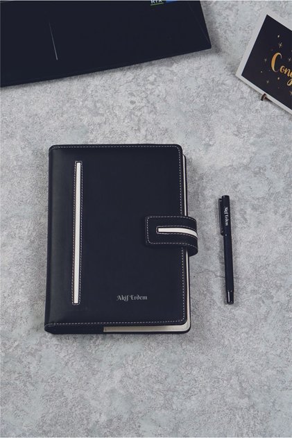 Kişiye Özel Premium Siyah Ajanda Organizer Kalem Seti