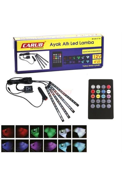 Carub 12 Led Ayak Altı Led Lamba Müziğe Duyarlı Kumandalı 4 Lü 12v