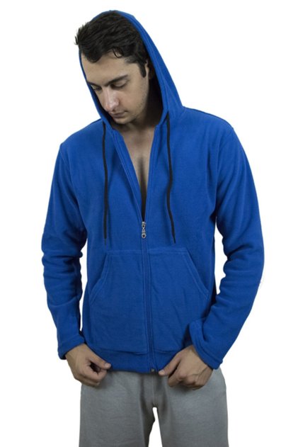 Unisex Kapüşonlu Kışlık Polar Saks Mavi