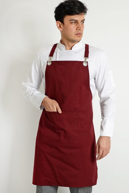 Moda Canel Mutfak Aşçı Boyundan Bağlamalı Bordo Chef Önlük