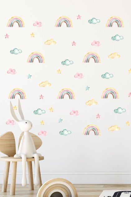 Gökkuşağı Bulut Yıldız Çocuk Odası Duvar Sticker Seti