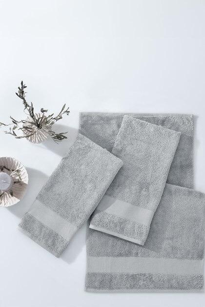 Essentials 3-Piece Hand / Face / Head Towel Set Gray - 50X90 cm