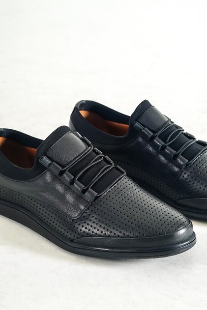 Genuine Leather Men's Black Leather Casual Shoes Mrd7-0707
