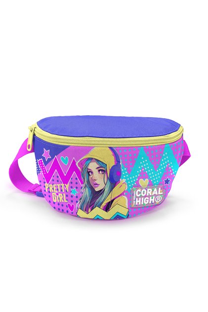 Kids Lavender Turquoise Girl Patterned Waist Bag with Headphones 11553