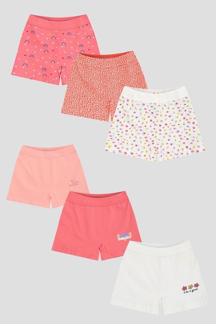 6-Pack Girls' Cotton Spring & Flower Mixed Boxer Shorts