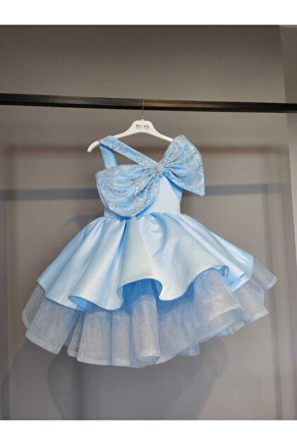 SCSTL Blue One-Shoulder Stoned Baby Dress- Trendyol