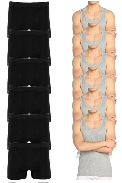 Economical 12 Pack Men's Underwear Set 6 Gray Undershirts 6 Black Boxers