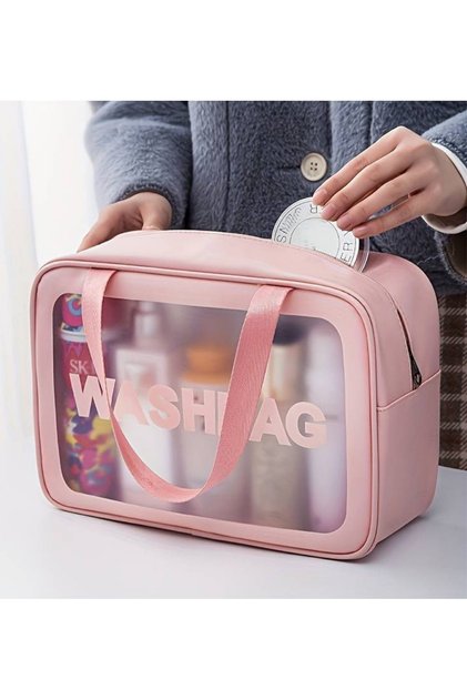 Su Geçirmez Kozmetik Çantası Washbag Makyaj Düzenleyici Plaj Çantası(pembe )