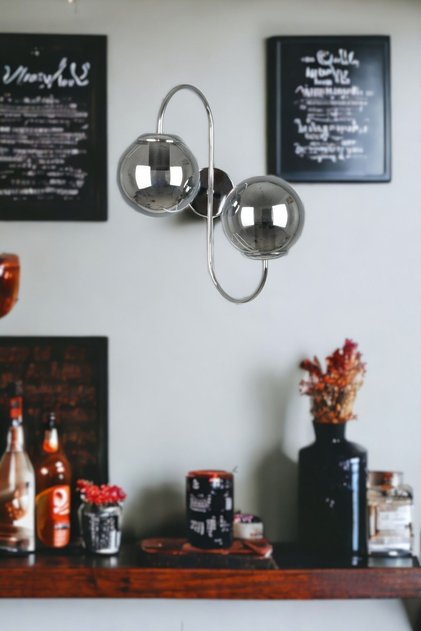 Jupiter Wall Sconce Modern Design Chrome Color Smoked Glass Cafe - Kitchen - Bedroom - Hall Wall Sconce