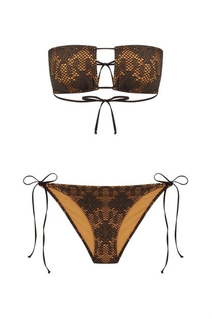 Strapless Brown Mesh Bikini Set