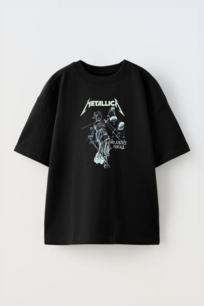 Μπλουζάκι Unisex MetallicA And Justice For All με στάμπα, βαμβακερό, μαύρο, oversized