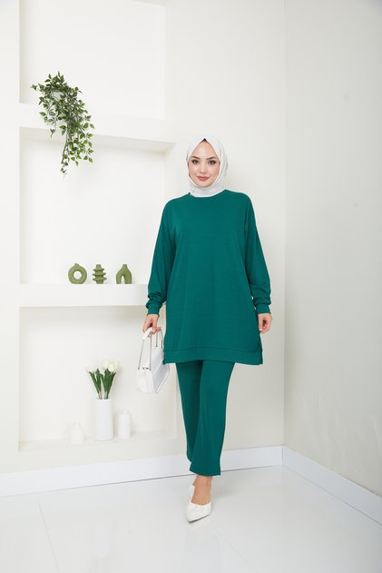 Set de hijab dublu din țesătură ribbită pentru femei