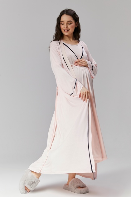 Women's Powder Design Full Length Summer 100% Cotton Maternity Maternity Dressing Gown Nightgown Set of 2