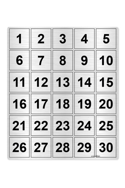Table Number, Cabinet Number Metal 1 - 30 (5X5Cm Back Adhesive)